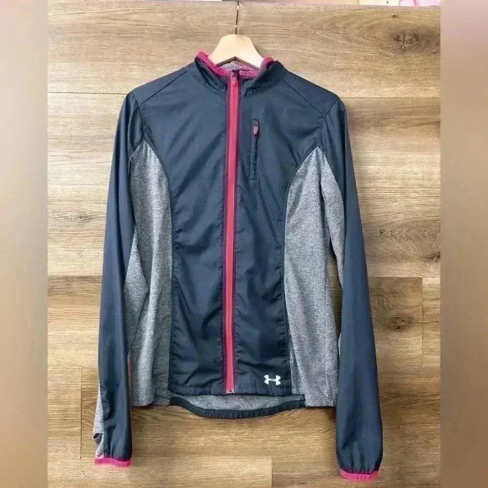 Under Armour Women’s Small Running Jacket Gray Pink | Lightweight ColdGear Zip
